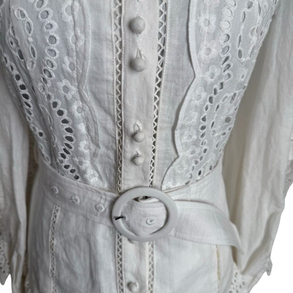 Saint Armont Lulu Broderie Mini Dress Ivory Eyelet Shirt Dress NWT S - Picture 6 of 10